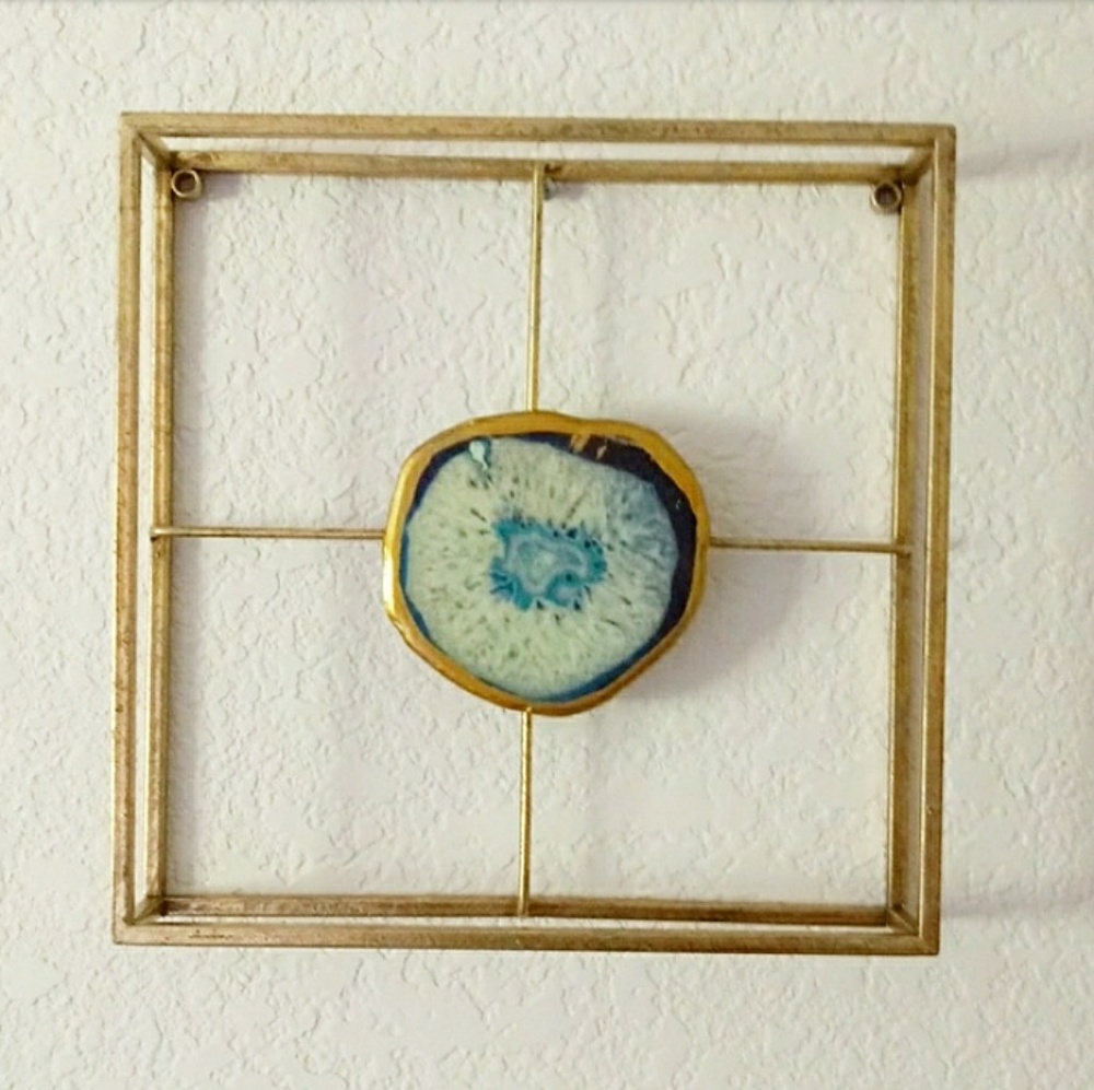 NWOT Gold Metal Agate Stone Wall Decor #1